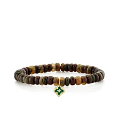 Gold, Diamond & Emerald Mini Moroccan Flower on Black Opal