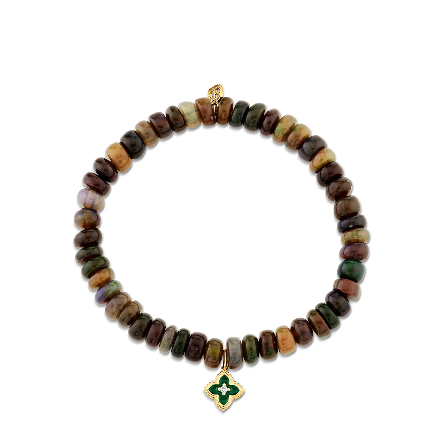 Gold, Diamond & Emerald Mini Moroccan Flower on Black Opal