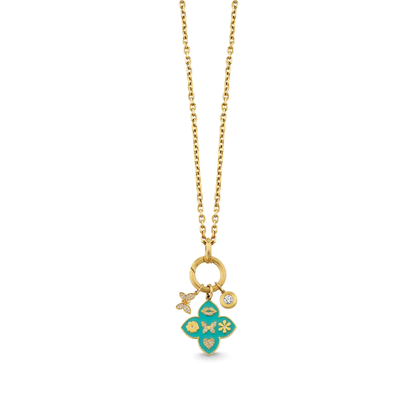 Gold, Diamond & Enamel Love Tableau Moroccan Charm Necklace