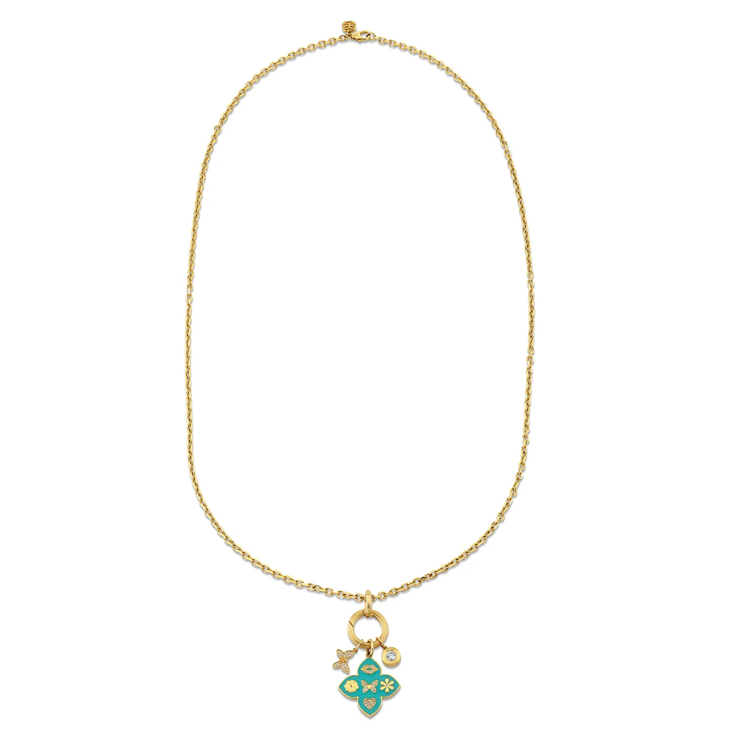 Gold, Diamond & Enamel Love Tableau Moroccan Charm Necklace