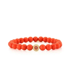 Gold, Diamond & Enamel Round Eye Bead on Peach Coral