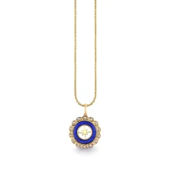 Gold, Diamond & Lapis Small Starburst Stone Pendant