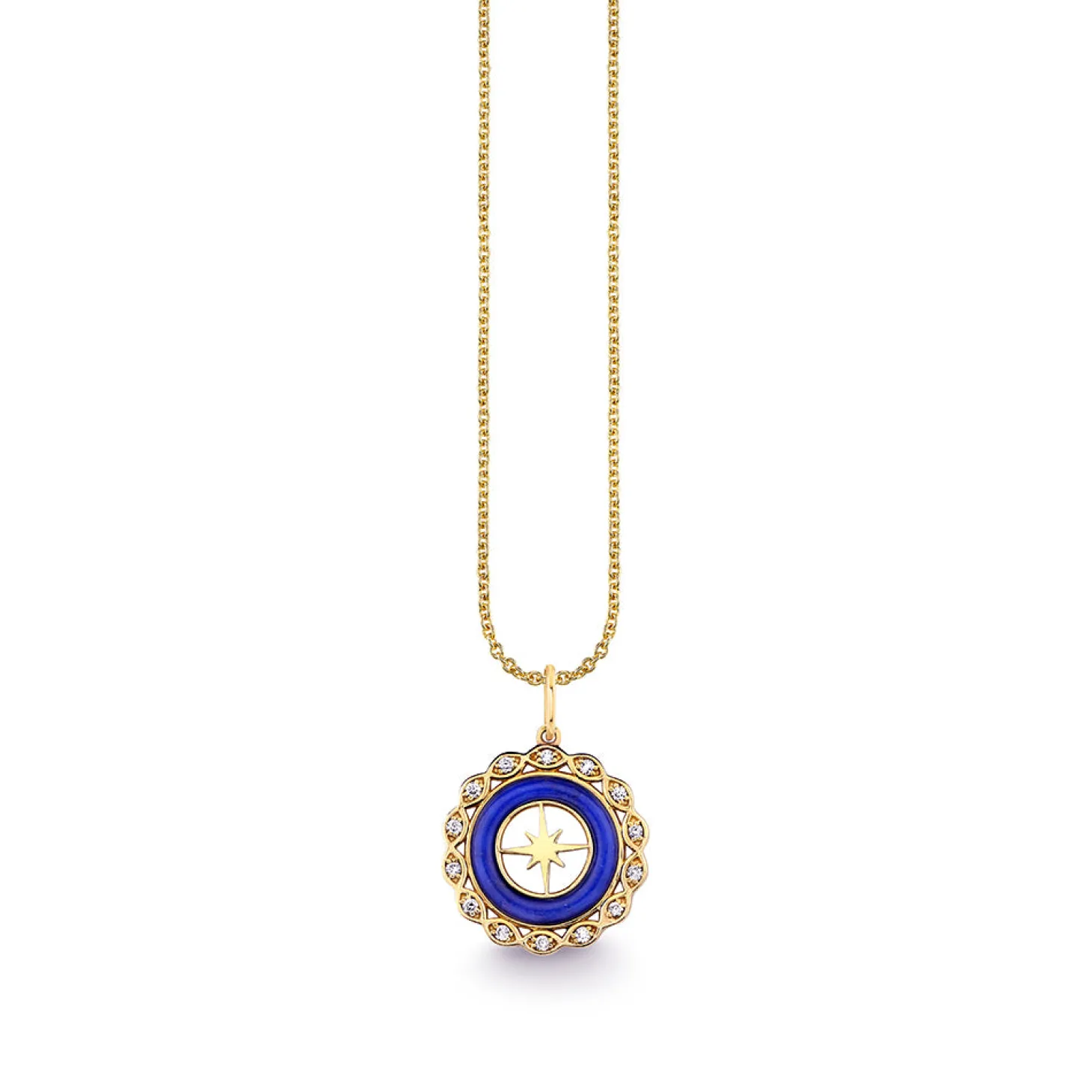 Gold, Diamond & Lapis Small Starburst Stone Pendant