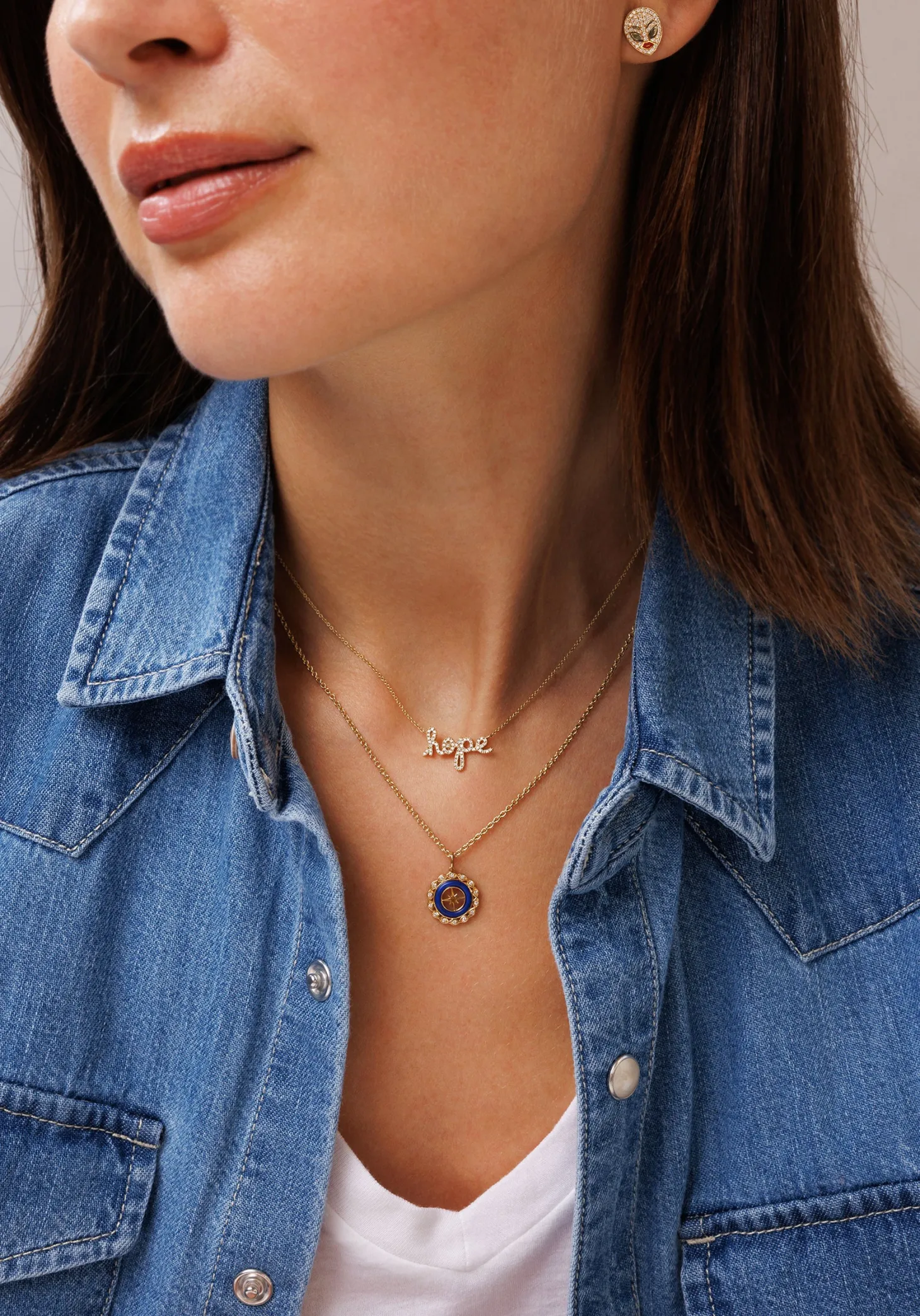 Gold, Diamond & Lapis Small Starburst Stone Pendant