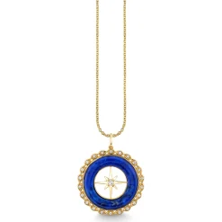 Gold, Diamond & Lapis Starburst Stone Pendant