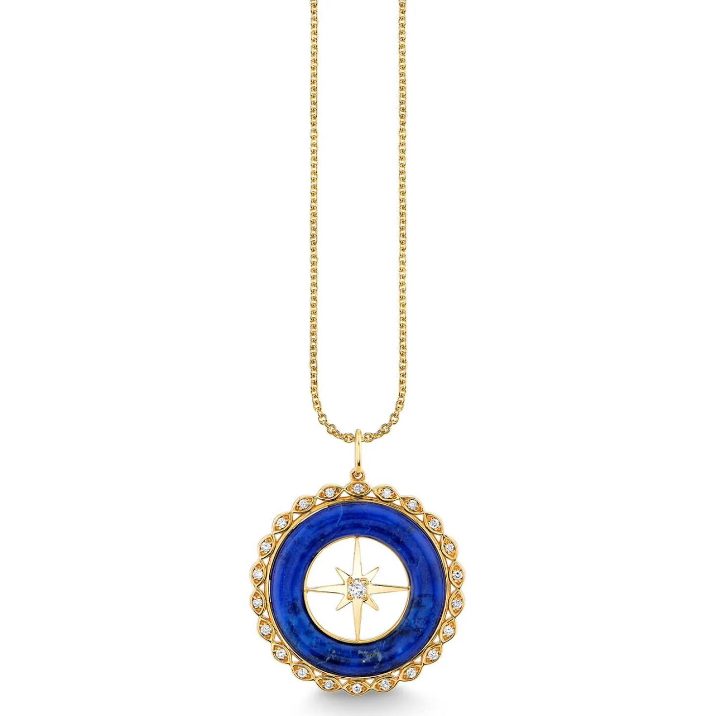 Gold, Diamond & Lapis Starburst Stone Pendant