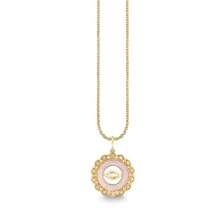 Gold, Diamond & Lavender Jade Small Evil Eye Stone Pendant