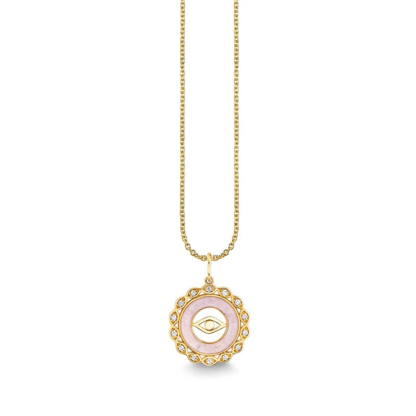 Gold, Diamond & Lavender Jade Small Evil Eye Stone Pendant
