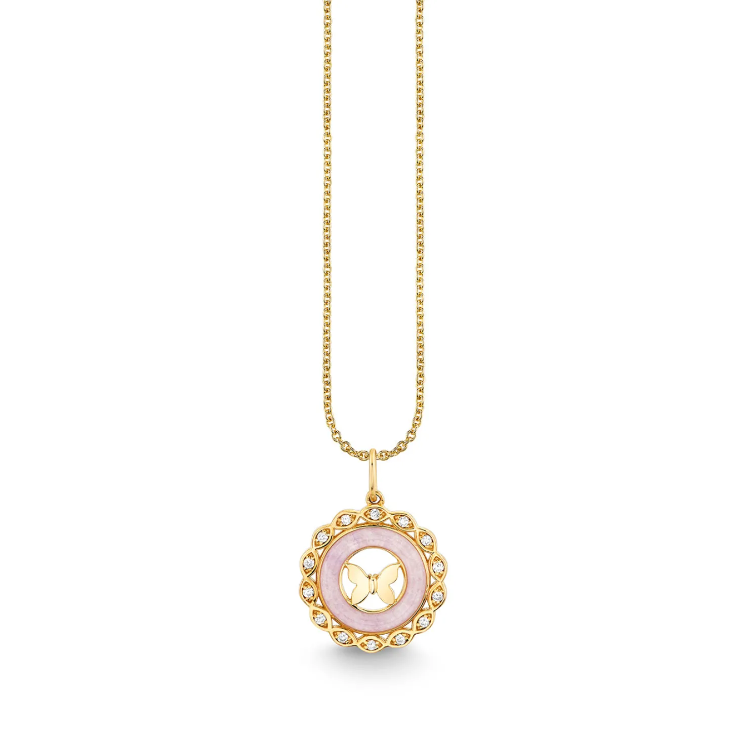 Gold, Diamond & Lavender Jade Small Butterfly Stone Pendant