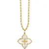 Gold, Diamond & Mother of Pearl Marquise Eyes Stone Inlay Moroccan Flower Charm