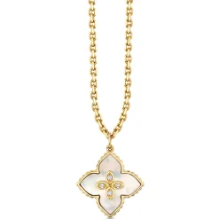 Gold, Diamond & Mother of Pearl Marquise Eyes Stone Inlay Moroccan Flower Charm