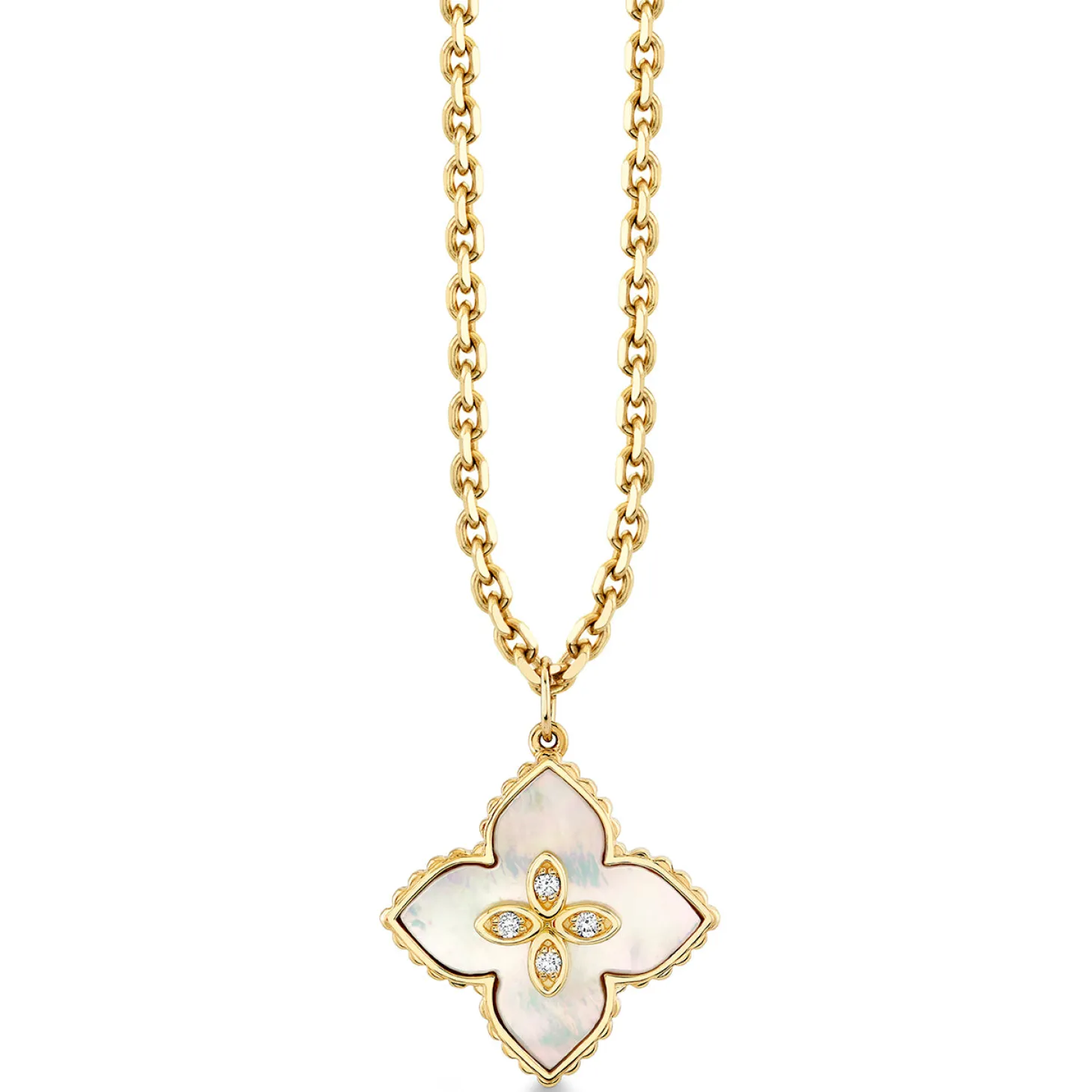 Gold, Diamond & Mother of Pearl Marquise Eyes Stone Inlay Moroccan Flower Charm