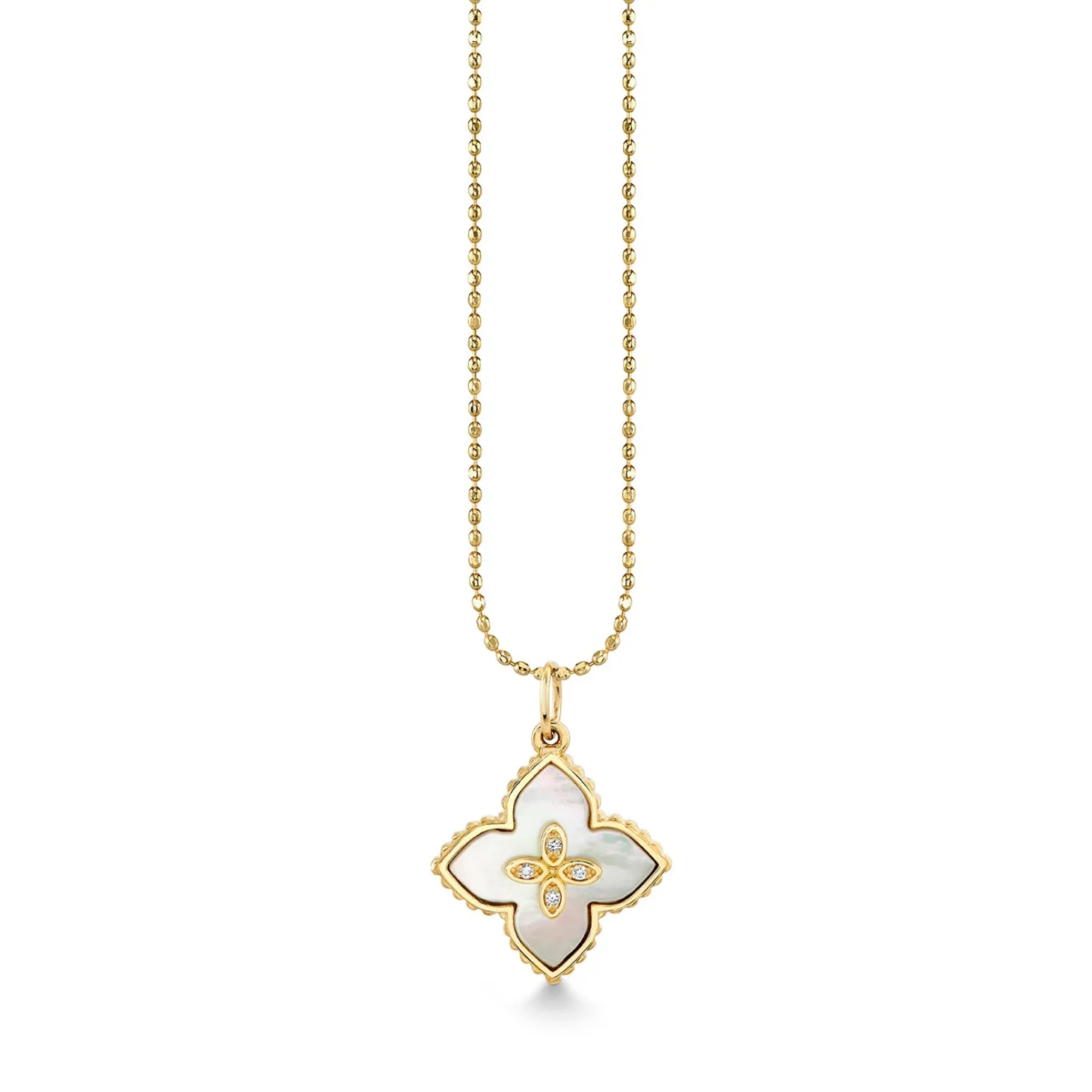 Gold, Diamond & Mother of Pearl Small Marquise Eyes Stone Inlay Moroccan Flower Charm