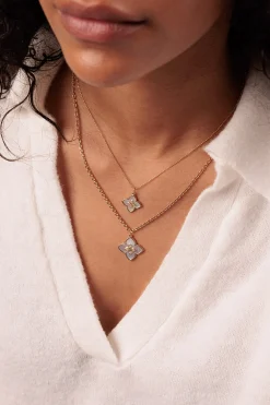 Gold, Diamond & Mother of Pearl Small Marquise Eyes Stone Inlay Moroccan Flower Charm