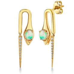 Gold, Diamond & Opal Hanging Snake Pike Earrings