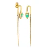 Gold, Diamond & Opal Hanging Snake Long Spike Earrings
