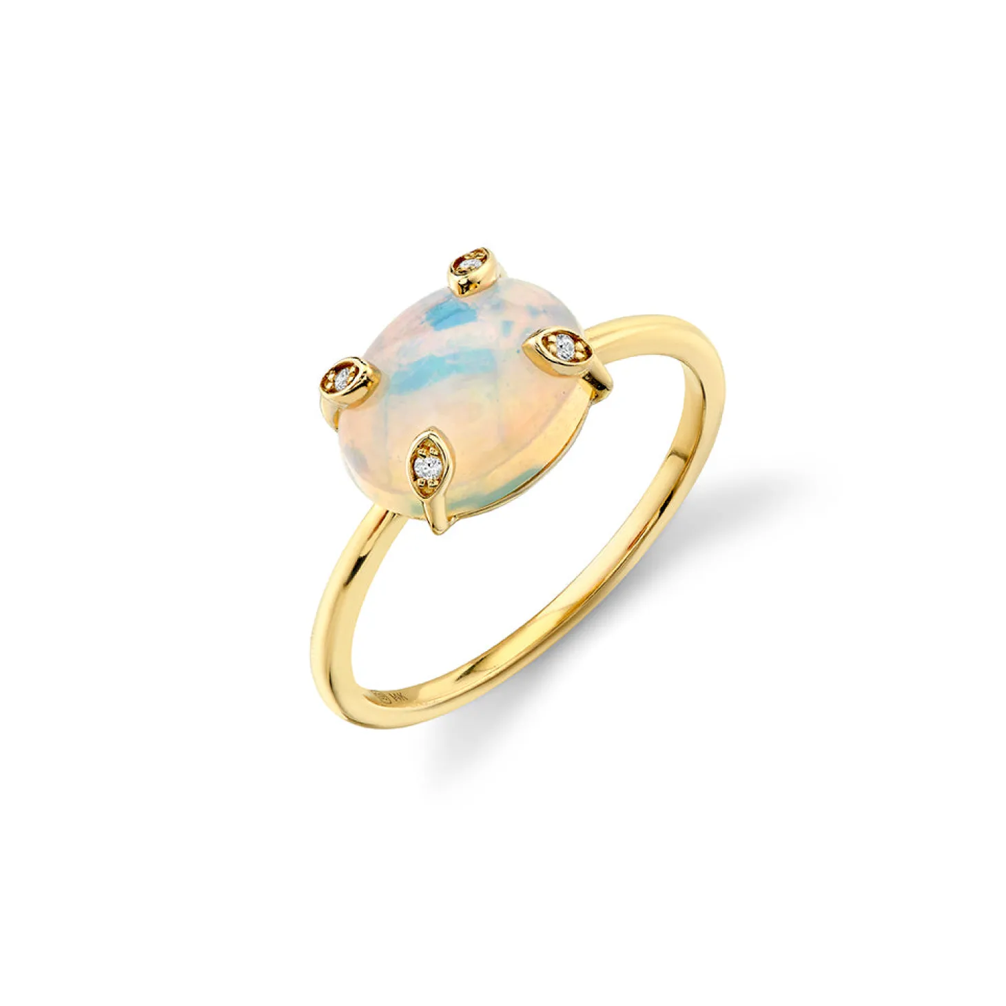Gold, Diamond & Opal Oval Marquise Eye Prong Ring