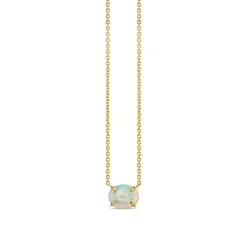 Gold, Diamond & Opal Oval Marquise Eye Prong Necklace