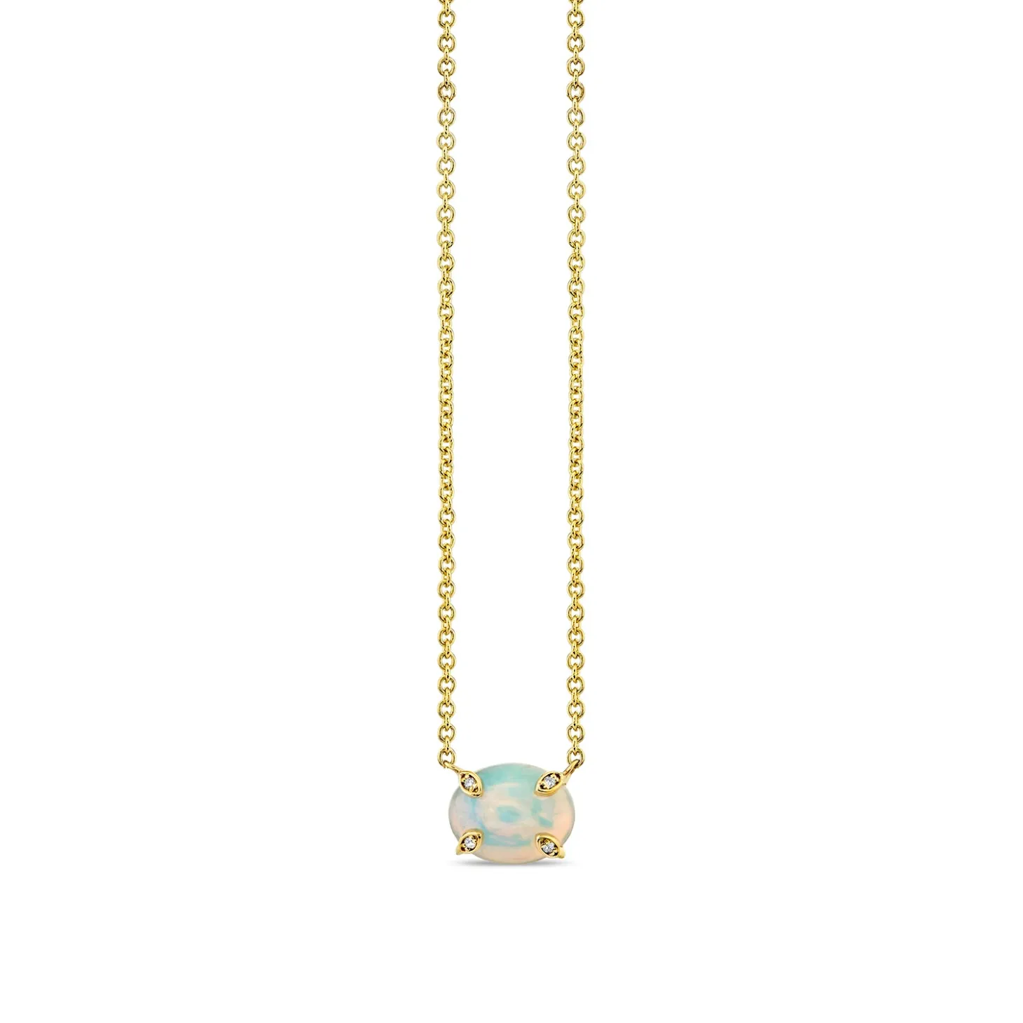 Gold, Diamond & Opal Oval Marquise Eye Prong Necklace