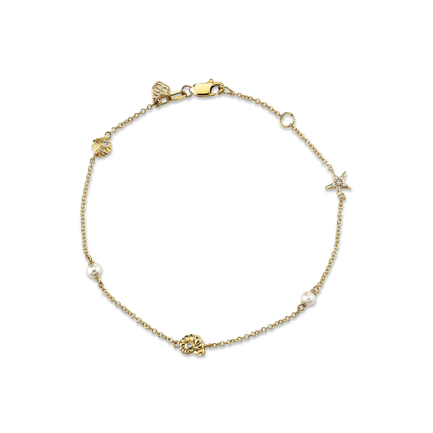 Gold Diamond & Pearl Shell Bracelet