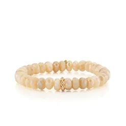 Gold, Diamond & Pink Opal Rondelle on Moonstone