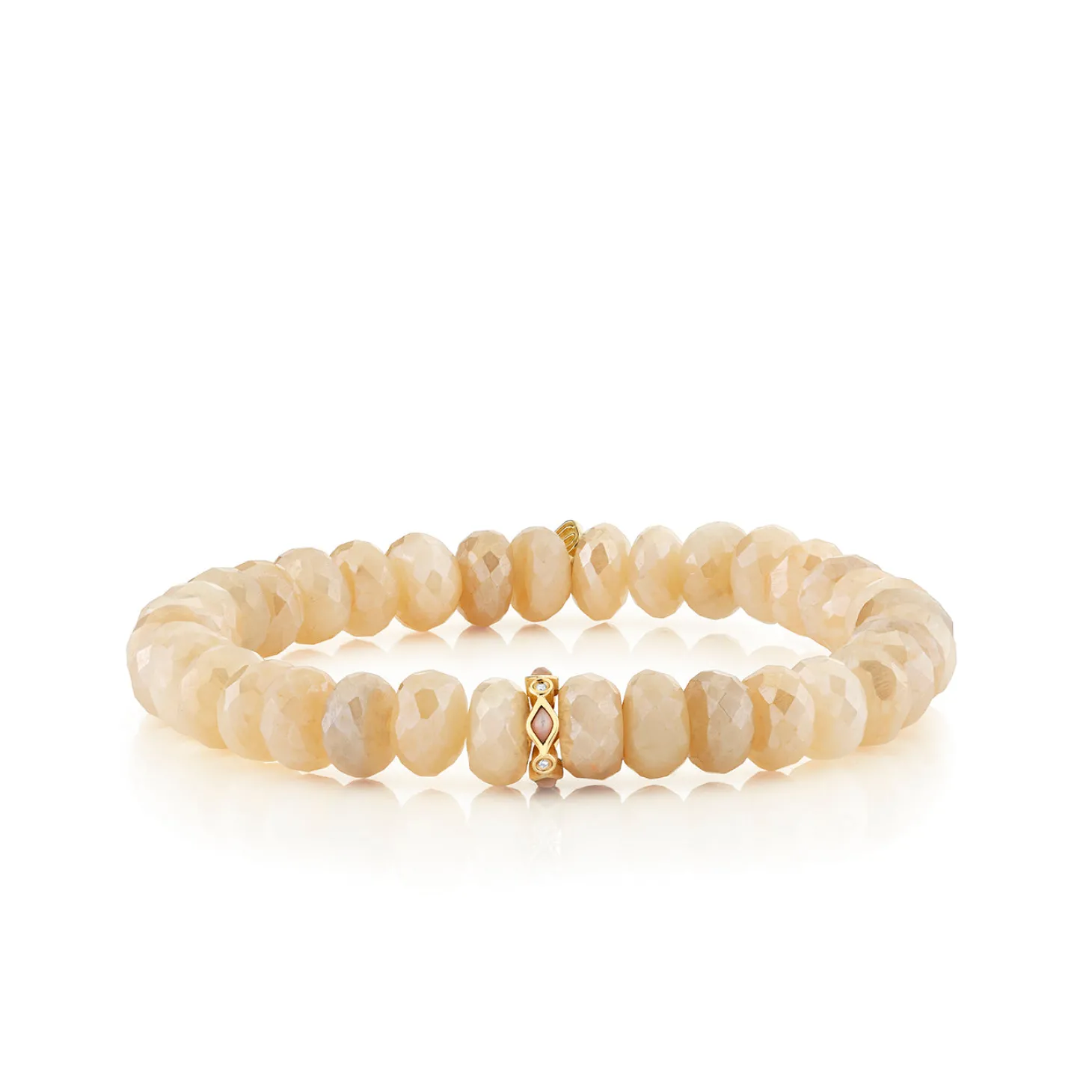 Gold, Diamond & Pink Opal Rondelle on Moonstone