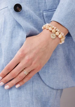 Gold, Diamond & Pink Opal Rondelle on Moonstone