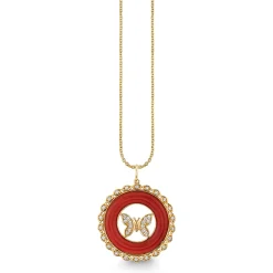 Gold, Diamond & Red Agate Butterfly Stone Pendant