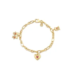 Gold, Diamond & Ruby Robot Heart Charm Bracelet