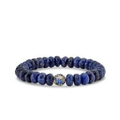 Gold, Diamond & Sapphire 8 mm Cocktail Ball Bead on Sodalite