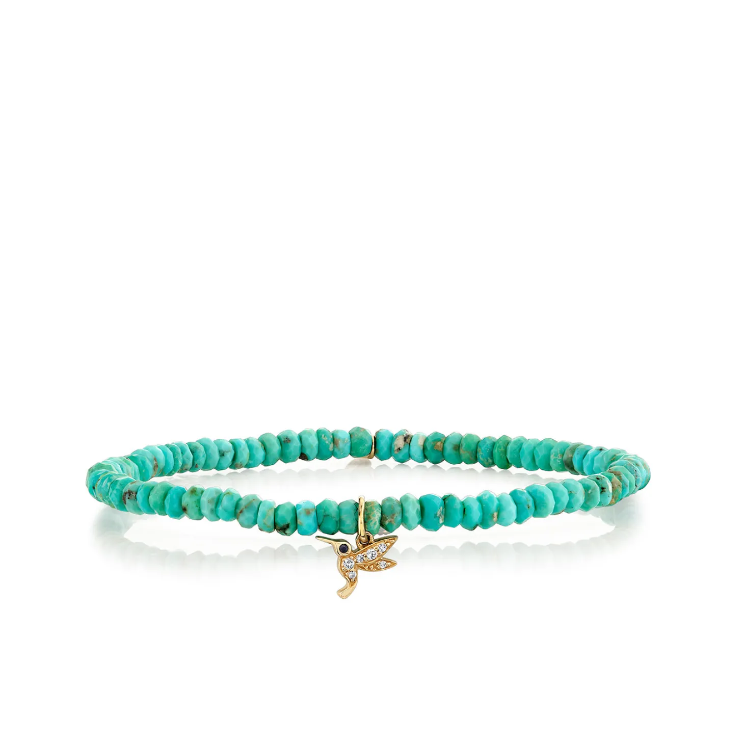 Gold, Diamond & Sapphire Tiny Hummingbird on Turquoise