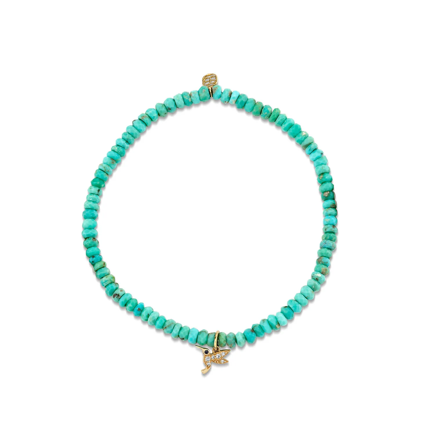 Gold, Diamond & Sapphire Tiny Hummingbird on Turquoise