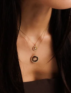 Gold, Diamond & Tiger Eye Evil Eye Stone Pendant