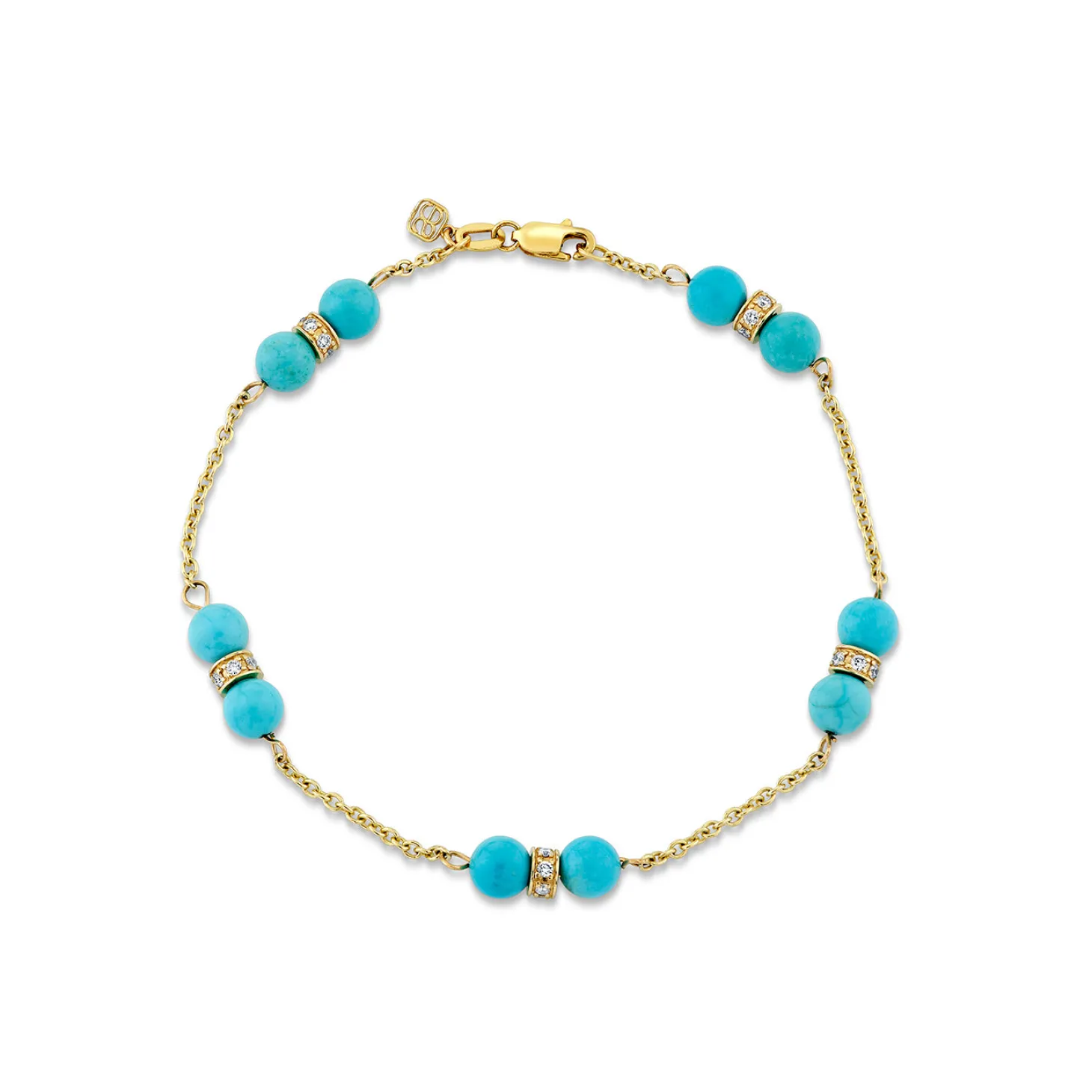 Gold, Diamond & Turquoise Bead Station Bracelet
