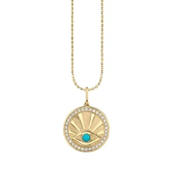 Gold Diamond & Turquoise Eye with Rays Coin Charm