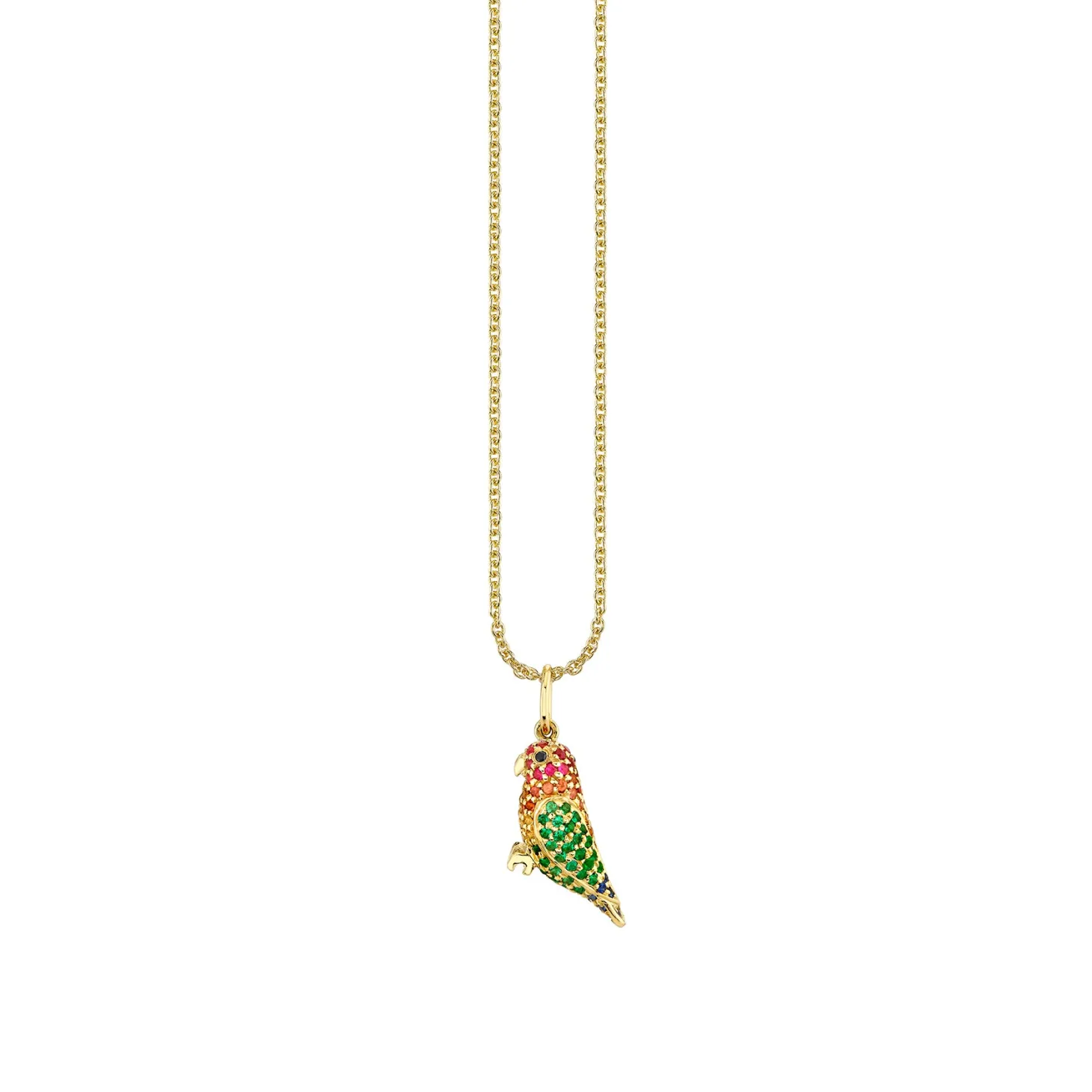 Gold, Diamond, Emerald, Orange Sapphire, Ruby, Sapphire & Yellow Sapphire Parrot Charm