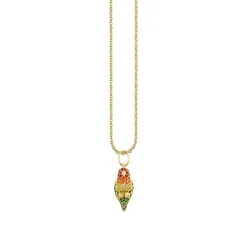 Gold, Diamond, Emerald, Orange Sapphire, Ruby, Sapphire & Yellow Sapphire Parrot Charm