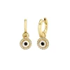 Gold Huggie Hoop and Enamel Eye Charm Hoops