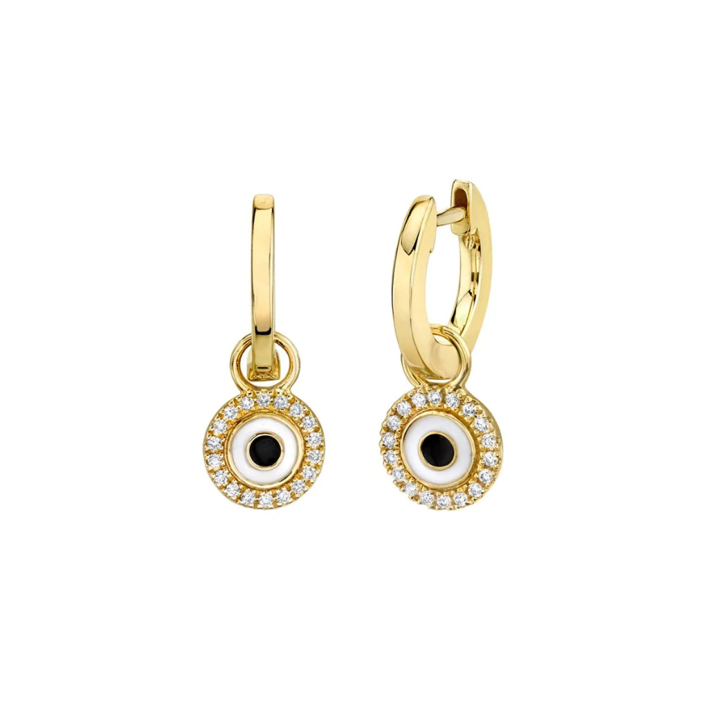 Gold Huggie Hoop and Enamel Eye Charm Hoops