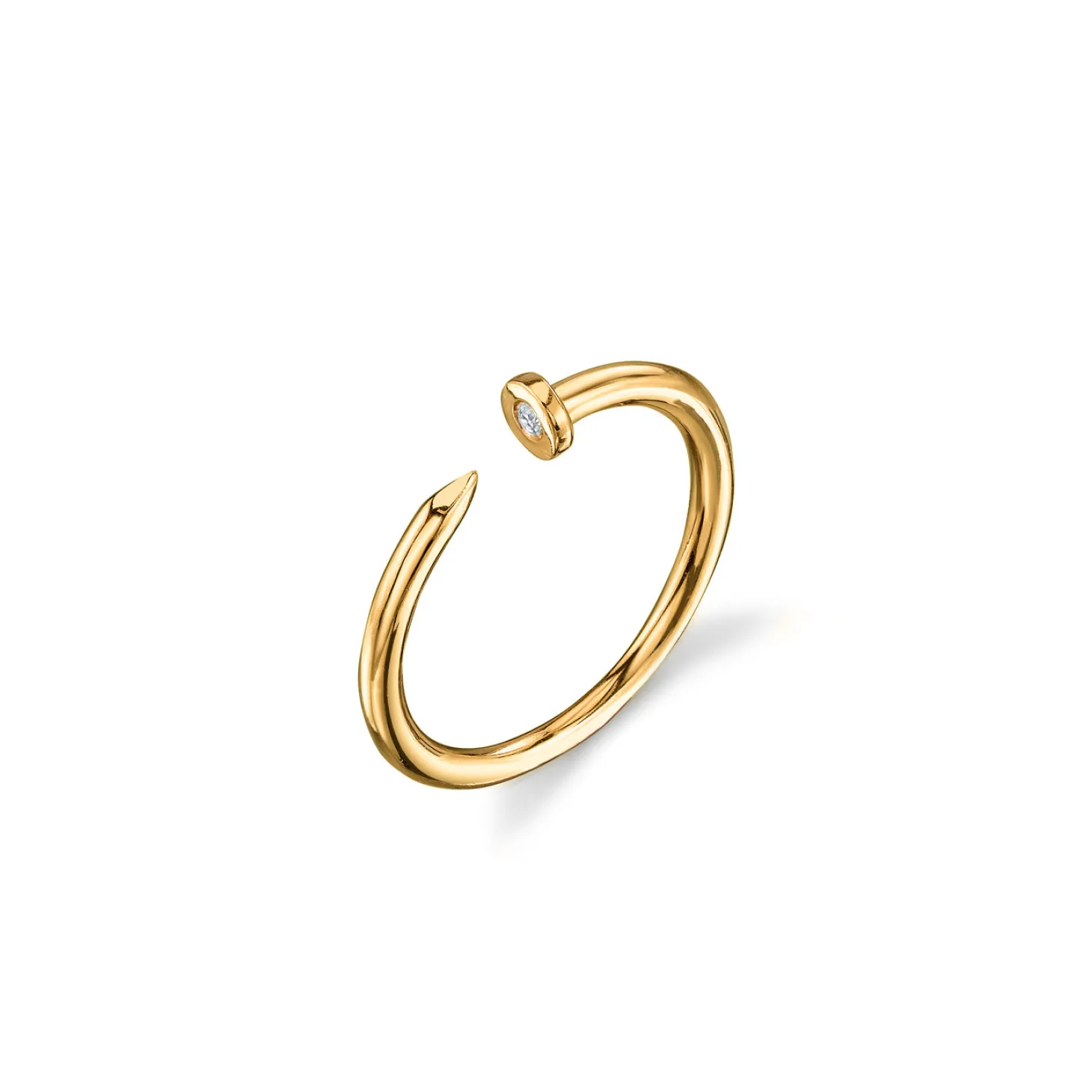 Gold Nail Ring with Bezel-Set Diamond