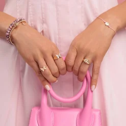 Gold, Pink Sapphire & Amethyst Wicked Glinda Butterfly Tiny Coin on Pink Cord Bracelet