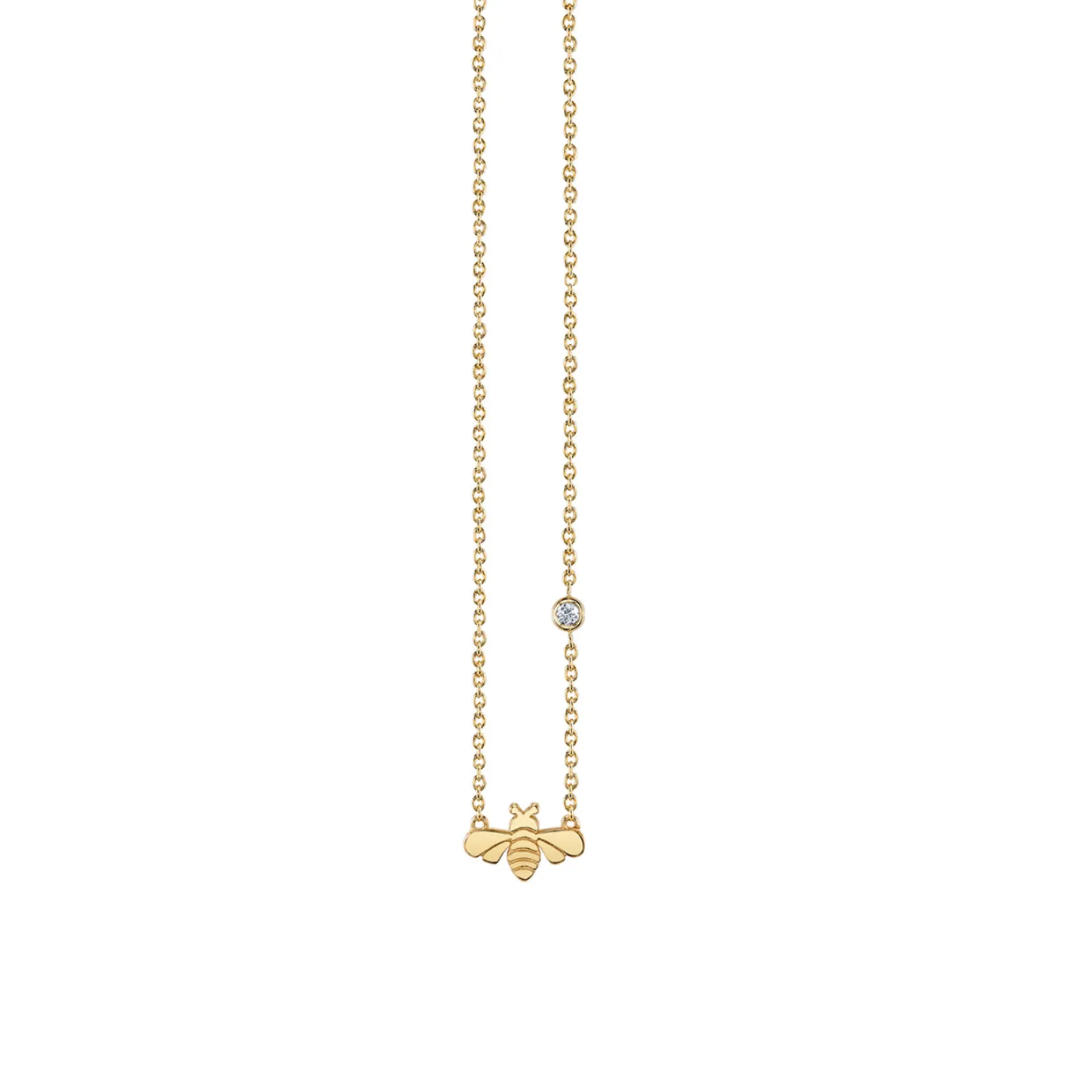 Gold Plated Sterling Silver Bee Necklace with Bezel Set Diamond