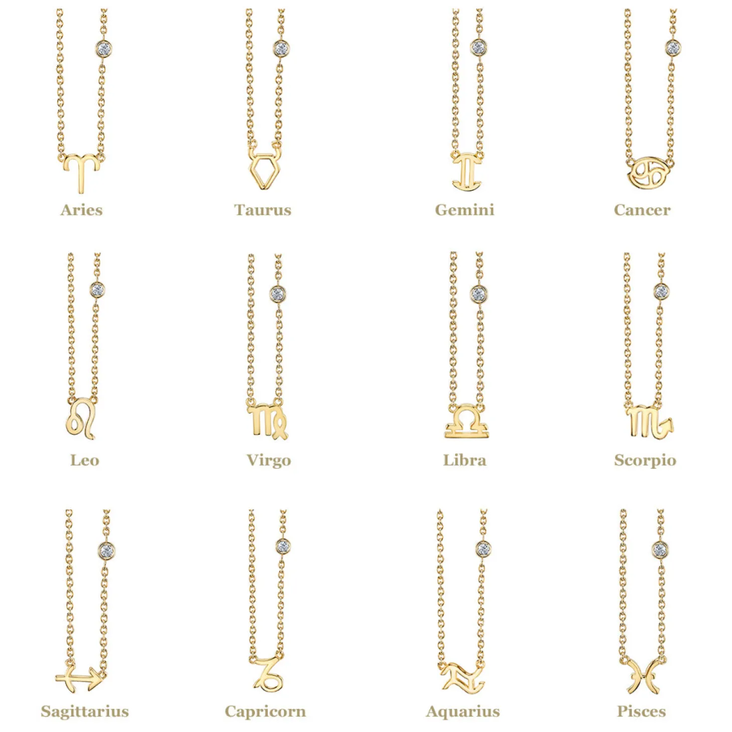 Gold Plated Sterling Silver Zodiac Necklace with Bezel Set Diamond
