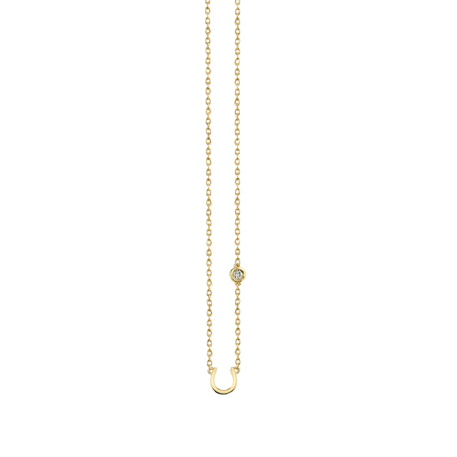 Gold Plated Sterling Silver Horseshoe Necklace with Bezel Set Diamond