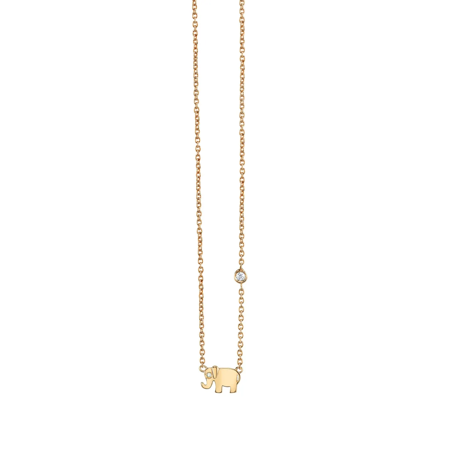 Gold Plated Sterling Silver Elephant Necklace with Bezel Set Diamond