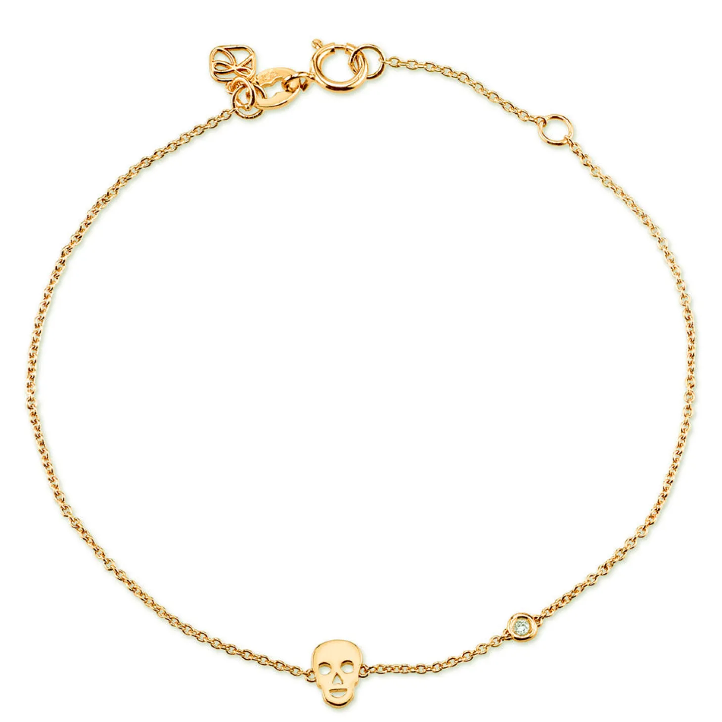 Gold Plated Sterling Silver Skull Bracelet with Bezel Set Diamond