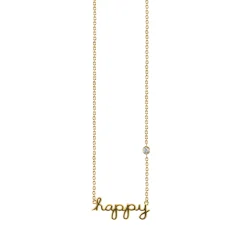 Gold Plated Sterling Silver Happy Necklace with Bezel-Set Diamond