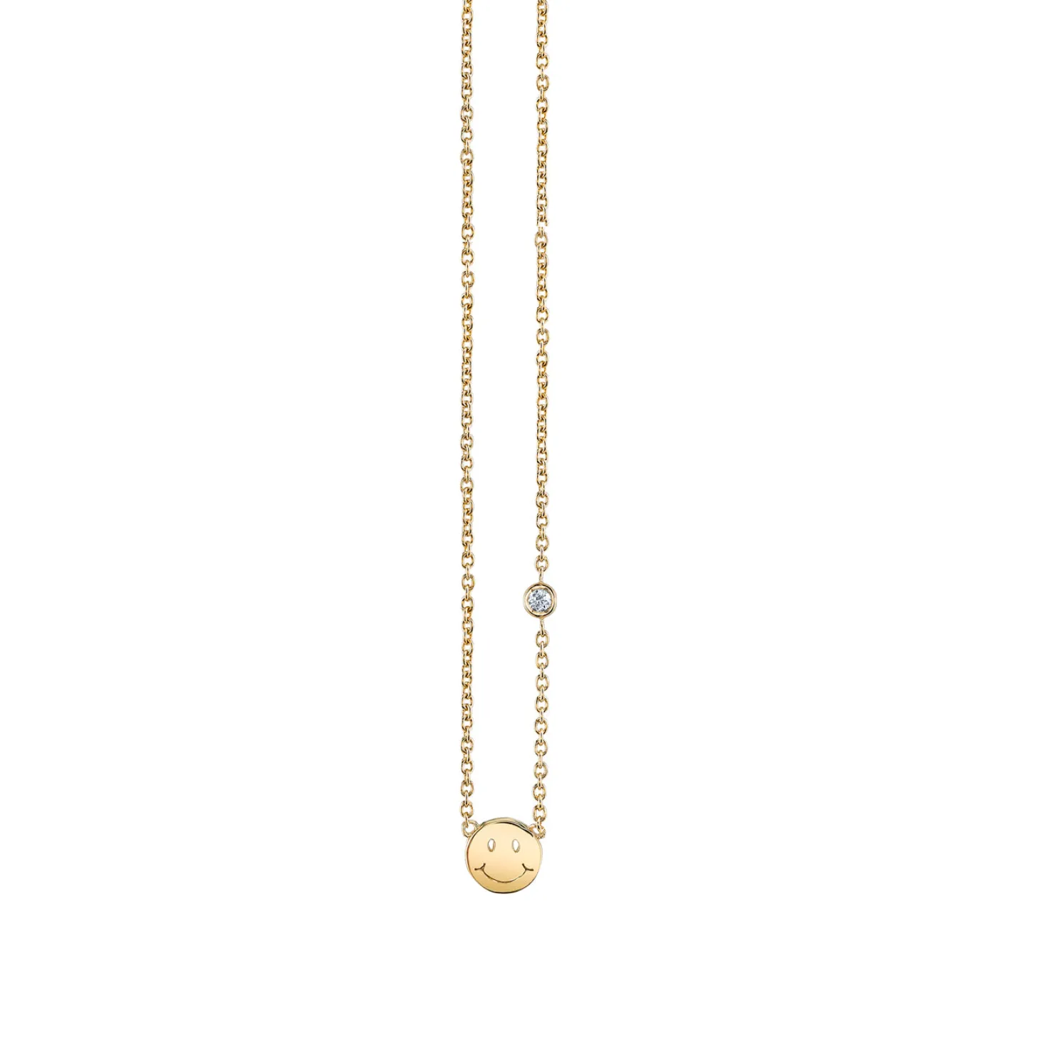 Gold Plated Sterling Silver Happy Face Necklace with Bezel Set Diamond