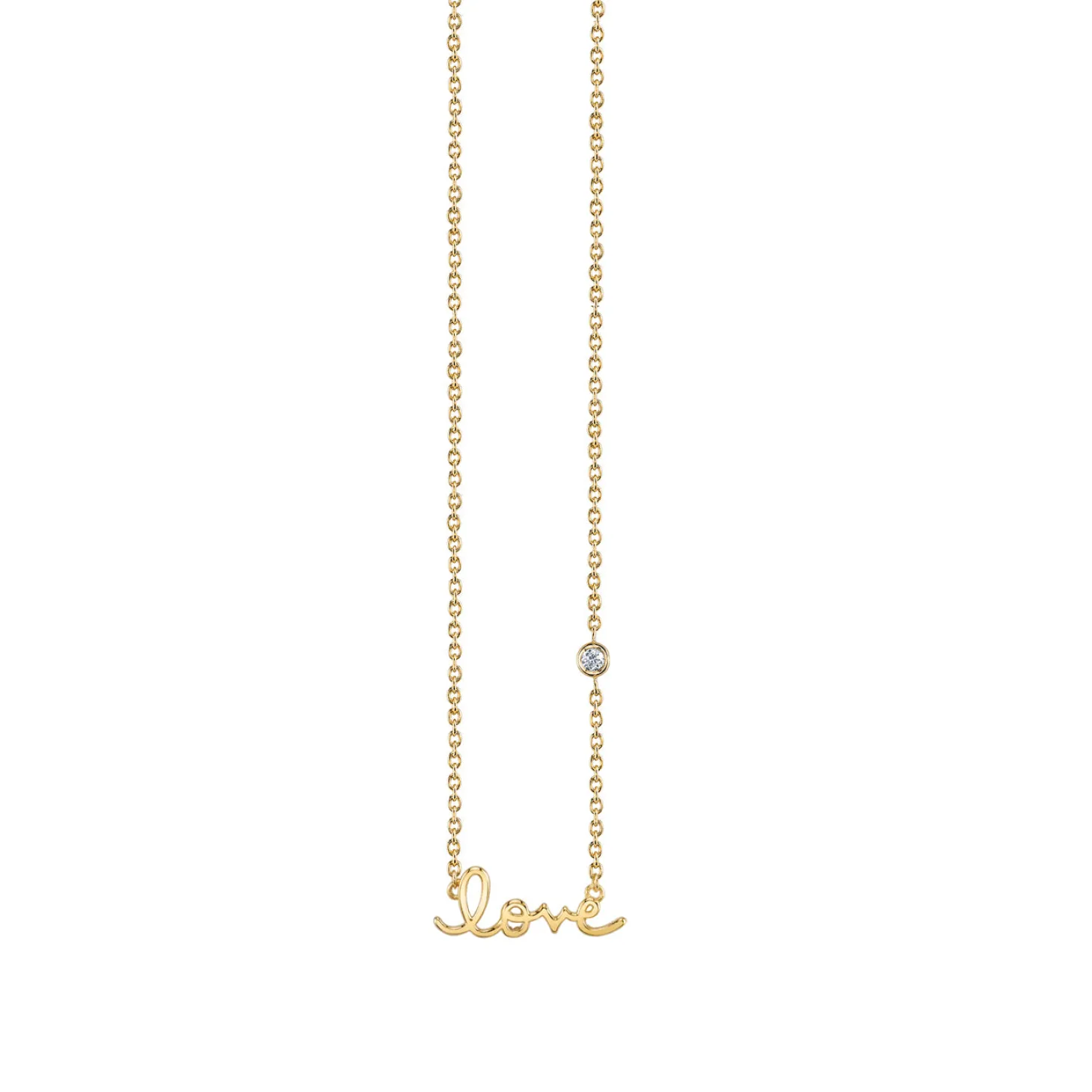 Gold Plated Sterling Silver Love Necklace with Bezel Set Diamond