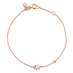 Gold Plated Sterling Silver Elephant Bracelet with Bezel Set Diamond